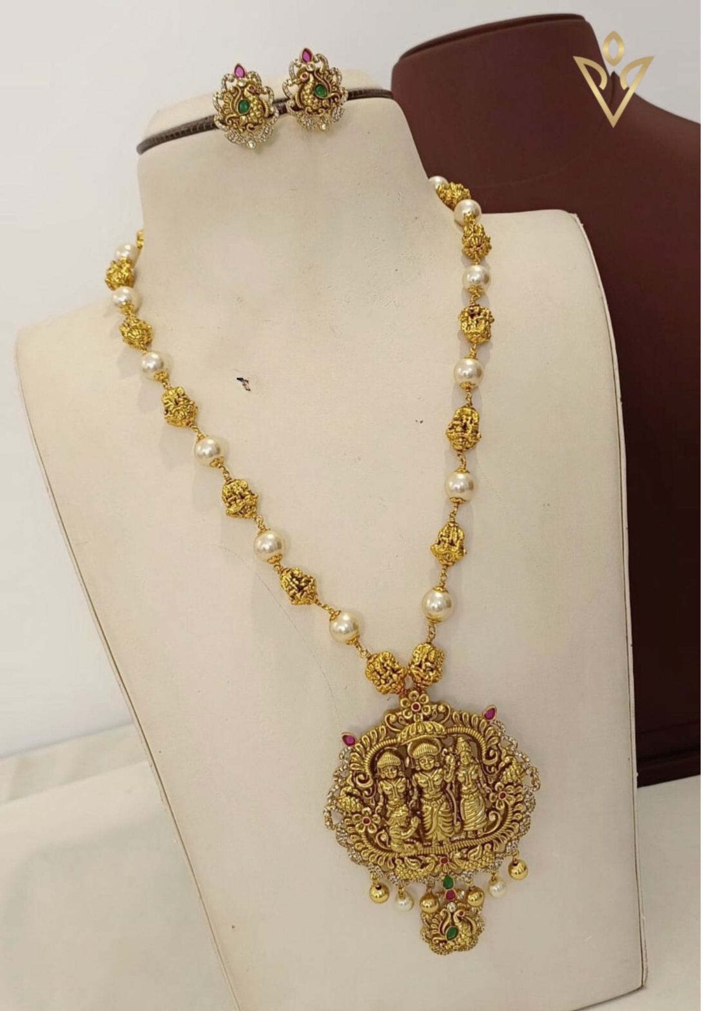 Kundan and beads lord rama necklace and earrings
