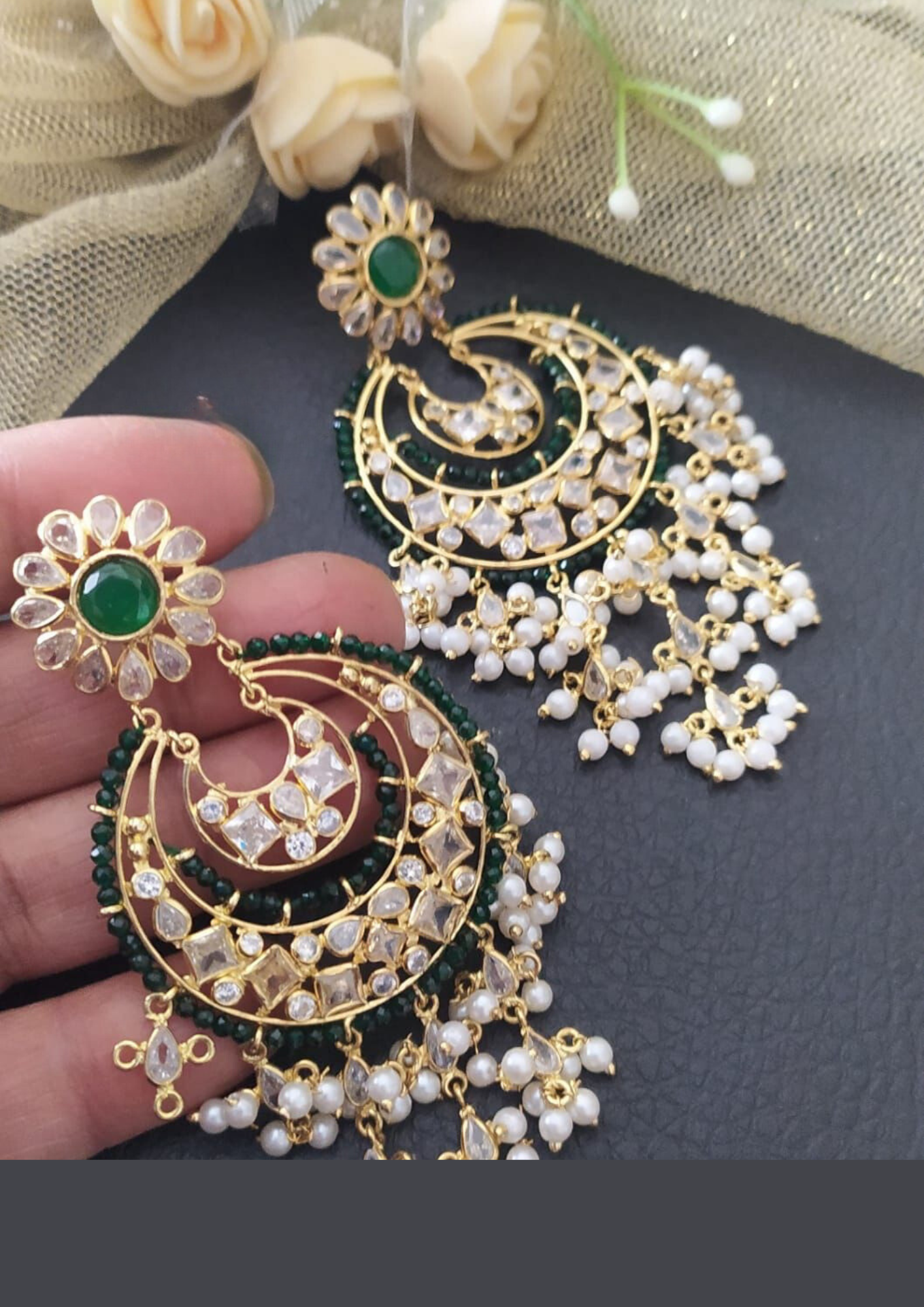 Kundan beads light weight earrings