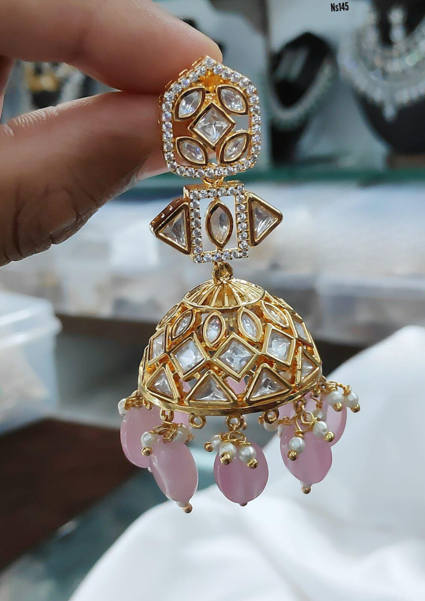 Kundan and beads jhumka