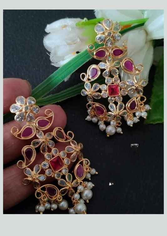 Kundan beads light weight earrings