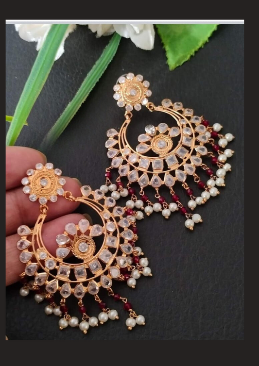 Kundan beads light weight earrings