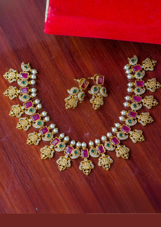 Kundan and beads lord rama necklace and earrings