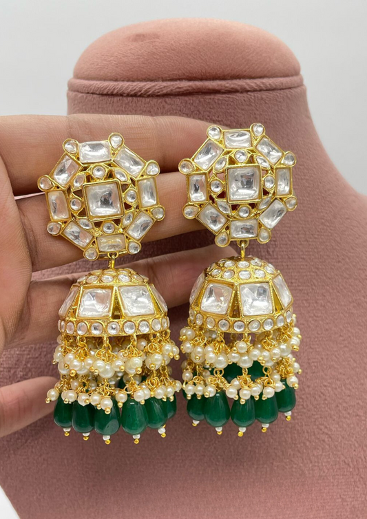 Kundan and beads jhumkas