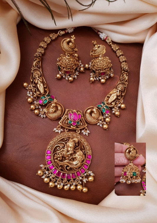 Jadau kundan lord krishna necklace and earrings