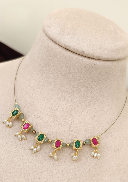 Invisible Kundan beads necklace