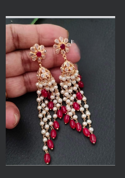 Kundan beads light weight earrings