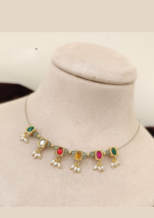 Invisible Kundan beads necklace