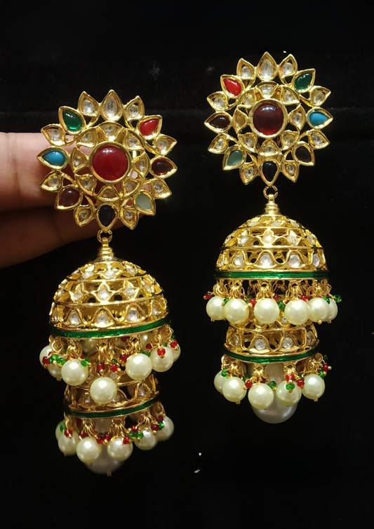 Kundan and beads jhumkas