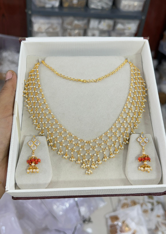 Kundan beads necklace with earrings