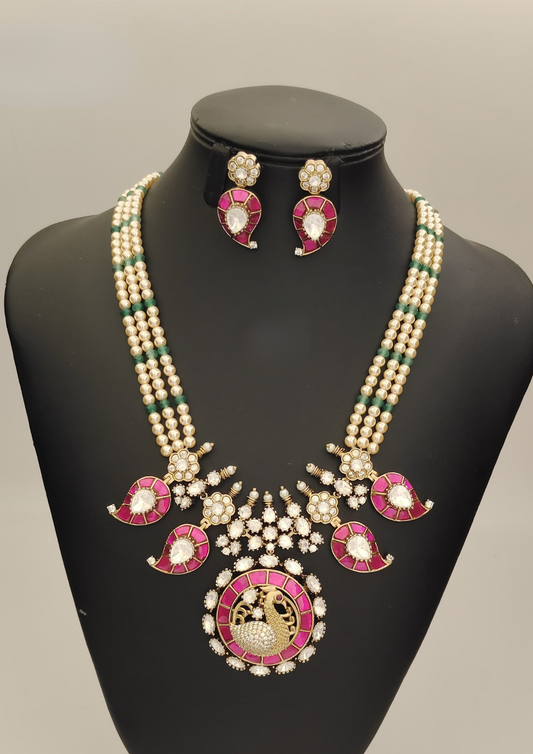 Kundan and beads necklace and earrings