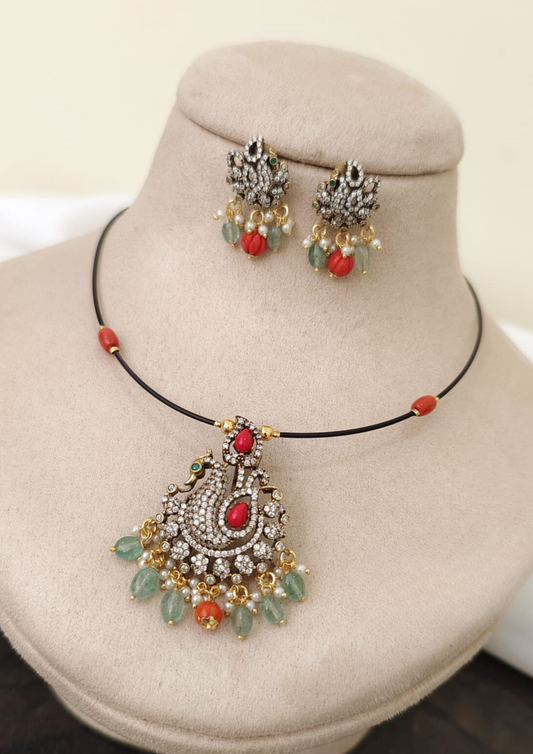 Kundan and beads necklace with earrings