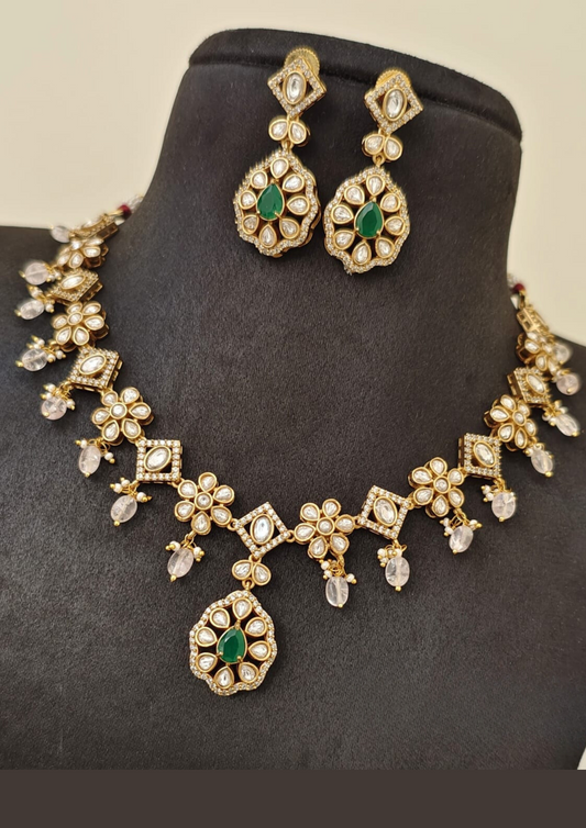 Kundan stone necklace with earrings