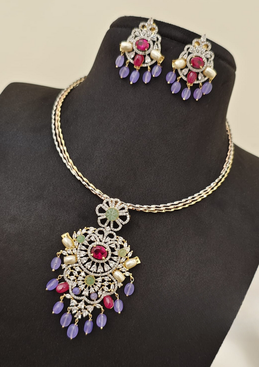 Kundan stone necklace with earrings