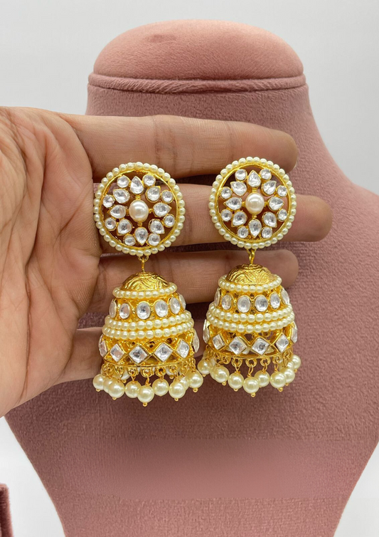 Kundan and beads jhumkas