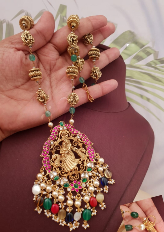 Jadau kundan krishna necklace and earrings