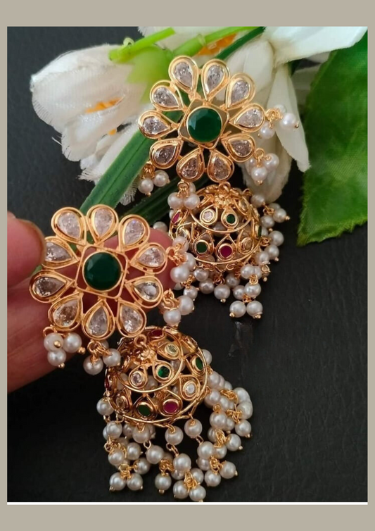 Kundan beads light weight earrings